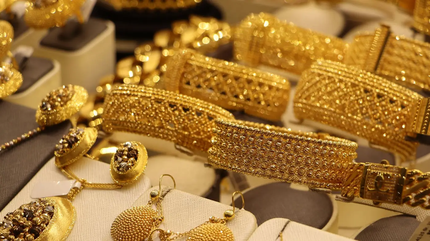 Gold bangles on display