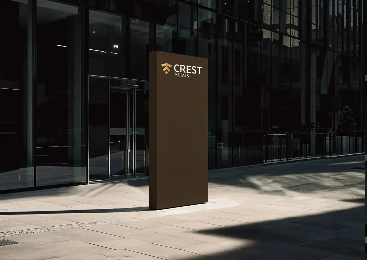 Crest Metals signage outside an office building